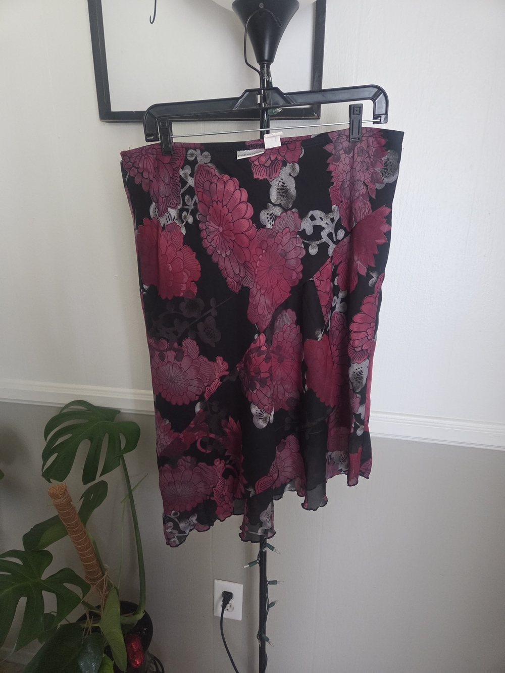 Fashion Bug Asymmetrical Floral Skirt - Black and Pink